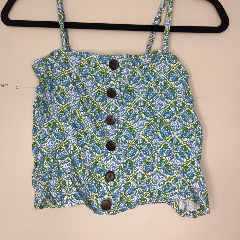 Floral Botanical Garden Fairy Valija Cropped Tank Top Blue Green Women’s Size XS